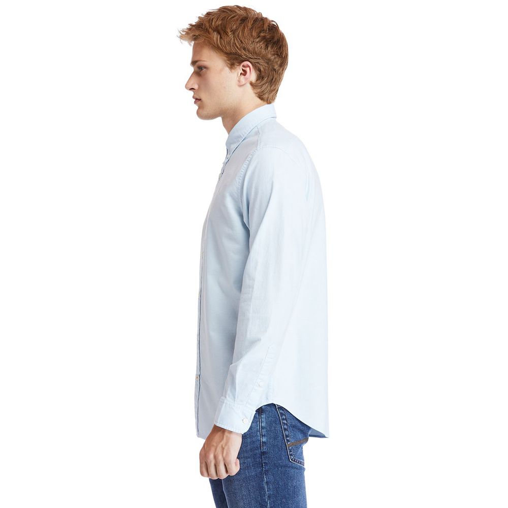 Camisa Masculino - Timberland Pleasant River Stretch Oxford - ORKVD8591 - Azuis